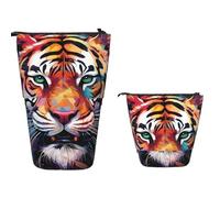 Standing Pencil Case Big Capacity Telescopic Pencil Bag Color Paint Tiger face Pop Up Pencils Case Retractable Pencils Pouch Portable Pen Holder Organizer Makeup Bag for Office Supplies