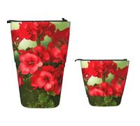 Standing Pencil Case Red Geraniums Stationery Bag Unique Design Supplies Box Beautifully Pencil Pouch for Teens, Student, School