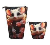 Standing Pencil Case,Telescopic Pencil Bag Pen Holder Pop Up Makeup Bag | Standing Pencil Case,Telescopic Pencil Bag Cartoon Opossum And Roses Pen Holder With Zipper Portable Makeup Bag