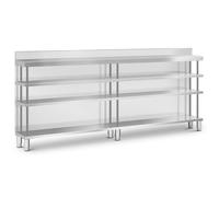 Standing Prep Table Stainless Steel 250 x 30 x 115 cm 4 Shelves Backsplash Royal Catering - Stainless Steel Tables by Metallic silver