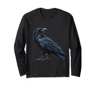 Standing Raven Detailed Artwork Long Sleeve T-Shirt