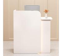 Standing Reception Desk, Reception Counter with LED Light and Lockable Drawer, Wooden Front Desk Reception Desk, Salon Spa Retail Cashier Counter(White 1,120cm)