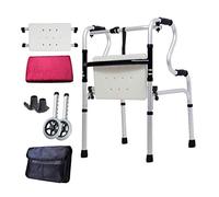 Standing Rehabilitation Adult Deluxe Medical Walker Lightweight Folding Bath Chair Multifunction Handrail Frame with Wheels and Seat Adjustable Handle Crutch