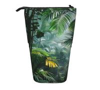 Standing Retractable Cute Pencil Case Organizer - Tropical Rainforest Jungle Scene Prints Stationery & Makeup Pouch for Travel, School, Office, Gifts