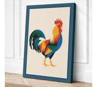 Standing Rooster Mid-Century Canvas Wall Art Print 30x20 Inch (76 x 51 cm)