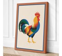 Standing Rooster Mid-Century Canvas Wall Art Print 36x24 Inch (91 x 61 cm)