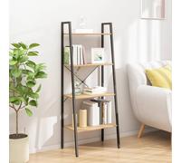 Standing Shelf 4-Tier Light Brown Engineered Wood & Black Steel Slim 56x35x140cm