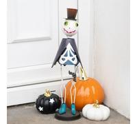 Standing Skeleton Halloween Metal Decor with Hat Garden Greatness White 1 Pack