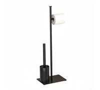 Standing Toilet Paper Holder with Toilet Brush Storage, Carbon Steel Paper Roll Stand for Bathroom, No Drill Installation, Stable Base Design for Home and(A)