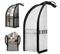 Standing Toiletry Bag, Mesh Cosmetic Bag for Men and Women, Practical Makeup Bag, Black Small Makeup Bag, Waterproof Travel Cosmetic Bag, 22 x 13 x 13 cm, Ideal as a Toiletry Bag for Business