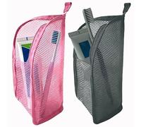 Standing Toiletry Bag with Compartments, Foldable Hanging Travel Toiletry Bag for Men Women, Large Capacity EVA Mesh Cosmetic Organizer for Bathroom Wall Mount Suitcase Storage (2Pc Rose and Black)