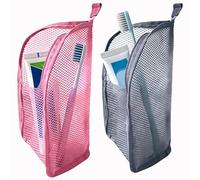 Standing Toiletry Bag with Compartments, Foldable Hanging Travel Toiletry Bag for Men Women, Large Capacity EVA Mesh Cosmetic Organizer for Bathroom Wall Mount Suitcase Storage (2Pc Rose and Gray)