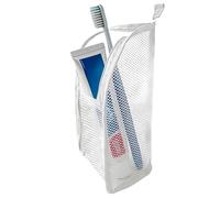 Standing Toiletry Bag with Compartments, Foldable Hanging Travel Toiletry Bag for Men Women, Large Capacity EVA Mesh Cosmetic Organizer for Bathroom Wall Mount Suitcase Storage (1Pc White)