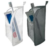 Standing Toiletry Bag with Compartments, Foldable Hanging Travel Toiletry Bag for Men Women, Large Capacity EVA Mesh Cosmetic Organizer for Bathroom Wall Mount Suitcase Storage (2Pc White and Black)