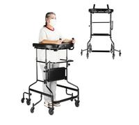 Standing Walk Stan with Seat Wheel Mobility Support Device Walker Walk Aid Stand Frame Folding Height Adjustable Lower Limb Walker Mobility Needs Stand Children Stand Frame