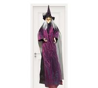 Standing Witch Props, Horror Indoor Halloween Flying Witch Props, Halloween Haunted House with Scary Sound Effect and Glowing Eyes for Party