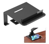 STANDOPIA Wall Mount Plate - with Phone Holder and Hook, for Thin, Glass and Other Fragile Tabletop, Compatible with Wall Mount Steel Shelf, Anti-Slip, Black