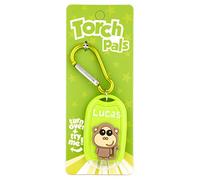 Stands Out, Supplying Outstanding Gifts Lucas Name Monkey Boys Green Novelty Personalised Mini LED Toy Torch Carabiner Clip