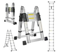 STANEW 5 M (2.5+2.5) Multi-Purpose Aluminium Telescopic Ladder with Big Joint, A-Frame Extension Ladder, Folding Ladder, Straight Ladder for Indoor and Outdoor Use, 150 KG Load Capacity, Silver