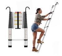 STANEW Aluminium Telescopic Ladder 4.4 M, Ladders Extendable with Detachable Hooks, Portable Ladders Extendable with Non-Slip Feet,Max Load 150 KG