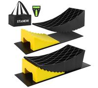 Stanew Camper Levelers 8-Piece Kit RV Leveling Blocks, Camper Wheel Chocks Including Two Curved Levelers, Two Chocks, Two Rubber Grip Mats for Motorhome Van Trailer