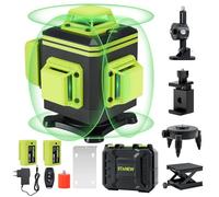 STANEW Digital On-Screen Laser Level 4 x 360°, Auto-Leveling Green Laser Level 4D 16 Line Horizontal and Vertical with Integrated Remote Control Rechargeable Battery 2 x 2400 MAh