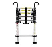 STANEW Telescopic Ladder 3.8 M /12.5 FT,Aluminium Ladders Extendable with Detachable Hooks, Multi-Purpose Telescoping Ladder with Thickened Non-Slip Feet, Max Load 150 KG