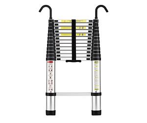STANEW Telescopic Ladder 3.8 M /12.5 FT,Aluminium Ladders Extendable with Detachable Hooks, Multi-Purpose Telescoping Ladder with Thickened Non-Slip Feet, Max Load 150 KG