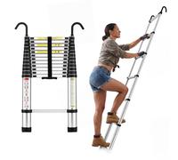 STANEW Telescopic Ladder 3.8 m Aluminium DIY Foldable, Removable Armrest, Extendable Single Straight Multi-Function Ladder, Maximum Load 150 kg