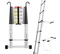 STANEW Telescopic Ladder 6.2 M,Aluminium Ladders Extendable with Exclusive Custom Stabilizer, Stabilizer Bar, Detachable Hooks, Multi-Purpose Telescoping Ladder with Triangular Thickened Non-Slip Feet
