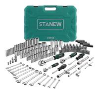 Stanew Tool Box 219 Pieces, Socket and Ratchet Set in 1/4", 3/8" and 1/2", CR-V Steel, Socket Wrench Kit with Ratchet Wrench, Hex Sockets, Universal Joint, Custom Boxes