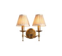 Stanford 2 Light Indoor Twin Candle Wall Light Antique Brass with Beige Shades E14 Netlighting Gold One Size