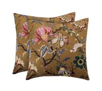 StangH 18x18 Floral Velvet Pillow Cover Square Elegant Vintage Throw Pillows Super Soft Cushion Covers for Living Room Sofa Bed Outdoor Decor，Yellow, Set of 2