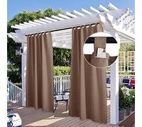 StangH 2 Panels Detachable Top Outdoor Curtains for Porch, Blackout Waterproof Solar Curtains Summer Heat Winter Chill Insulating Shades for Pergola Sliding Glass Door, Tan, W52 x L108
