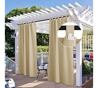 StangH 2 Panels Outdoor Curtains for Patio Clearance, Thick Sunlight Blocking Blackout Drapes Windproof Thermal Insulated Shades for Porch Lanai Poolside Beach Pavilion, Beige, W52 x L84