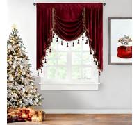 StangH Christmas Red Velvet Curtain Valances - Luxury Blackout Waterfall Valance Decor for Theater Rod Pocket Room Darkening Window Drapes for Bedroom/Bathroom, W39 inches, 1 Panel