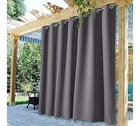 StangH Extra Long Curtains Outdoor Waterproof Patio Curtains Grommet Blackout Thermal Insulated Drapes for Pergola/Yard/Gazebo, Grey, W100 x L108 inches, 1 Panel