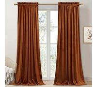 StangH Fall Curtains Burnt Orange Velvet Curtains Luxury Terracotta Thermal Insulated Room Darkening Bedroom Window Drapes for Living Room, Holiday Home Decor for Backdrops, W52 x L84, 2 Panels