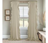 StangH Faux Silk Ruffle Curtains for Girls Room, Shiny Light Filtering Drapes, Ideal for Romantic Farmhouse Style, Weddings, Nursery, Bedroom Decor, Beige, W52 x L90, 2 Panels