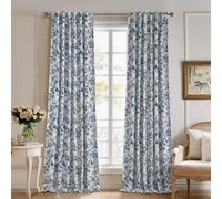StangH Floral Blackout Curtains for Bedroom，Blue Printed Peony Pattern Thermal Insulated Privacy Backtab Drapes with Vintage Style for Sliding Door，W52 x L84，Blue，2 Panels
