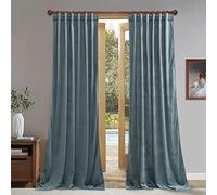 StangH, Grey Blue Velvet Curtains, Back Loops, Light Blocking, Thermal Insulated, 52" W x 120" L, for Living Room, Dining Room, Kids Bedroom, Home Decoration, 2 Panels