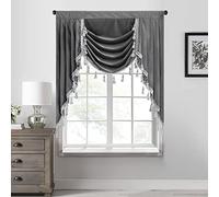 StangH Grey Velvet Waterfall Valance Curtains for Kitchen, Rod Pocket Thick Blackout Thermal Insulated Tier Window Drapes for Bedroom/Living Room, W39 inches, 1 Panel