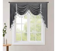 StangH Luxury Grey Velvet Waterfall Curtain Valances for Dining Room, Rod Pocket Swag Curtains for Bathroom, Thick Thermal Insulated Window Curtains for Bedroom, W59 inches, 1 Panel