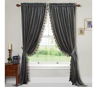 StangH Luxury Pom Pom Grey Velvet Curtains - Room Darkening Window Decorative Curtains for Bedroom Thermal Insulated Rod Pocket Drapes for Living Room/Closet, W52 x L84, 2 Panels & Tiebacks