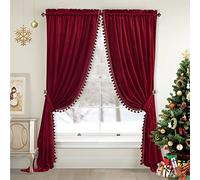 StangH Luxury Red Pompom Velvet Curtains - Christmas Home Decoration Thermal Insulated Room Darkening Window Drapes for Bedroom/Living Room/Sliding Door/Theater, W52 x L96, 2 Panels & Tiebacks