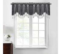 StangH Luxury Thick Velvet Valances Curtains, Blackout Scalloped Tier Curtains with Tassel for Windows, Privacy Home Decor for Kitchen/Bathroom, Grey, W52 x L18, 2 Panels