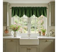 StangH Moss Green Valance for Window Christmas Home Decoration Privacy Scalloped Tier Short Curtains for Kitchen Half Window Bay Dining Room Office, W52 x L18 inch, 1 Panel