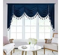 StangH Navy Blue Velvet Curtain Valances - Super Soft Blackout Waterfall Swag Valances for Kitchen/Living Room, Extra Wide Room Divider Curtains for Dining Room, W79 inches, 1 Panel