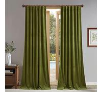 StangH Olive Green Curtains - Super Soft Velvet Room Darkening Drapes 90 inches Back Tab Home Decoration for Living Dining Room/Nursery Bedroom, W52 x L90, 2 Panels