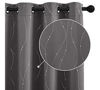 StangH Printed Blackout Curtains 84 inch Length Living Room Thermal Insulated Wave Line Dots Curtains Room Darkening Grommet Curtains for Sliding Glass Door, Grey, W52 x L84-inch, Grey, 2 Panels
